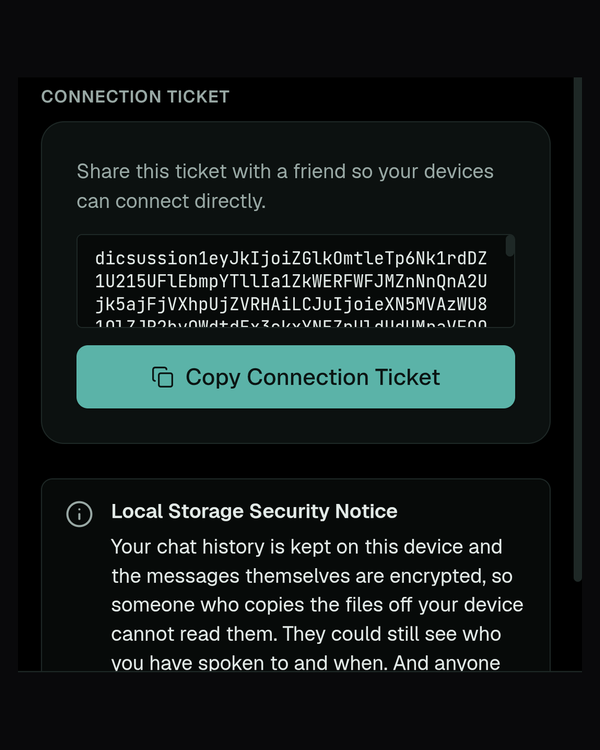 On a phone: your connection ticket, with Copy Connection Ticket