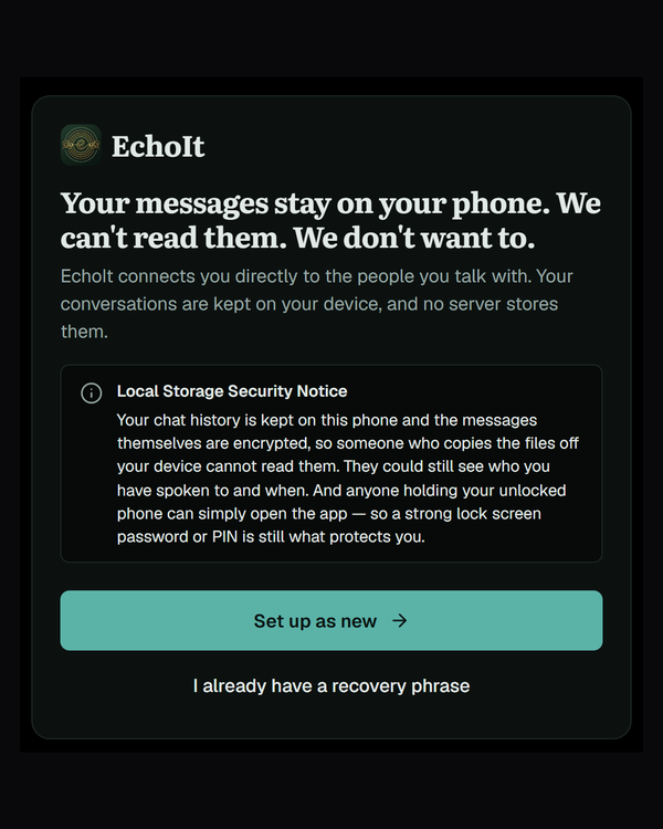 Setting up: Set up as new, or restore with a recovery phrase